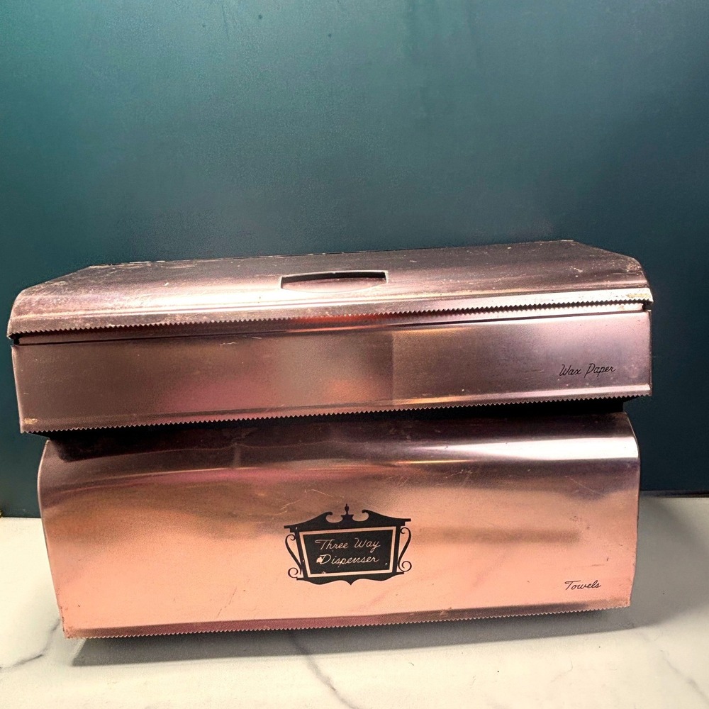 Vintage Copper Two Way Dispenser Kitchen Wall Mount Paper Towel Wax Paper